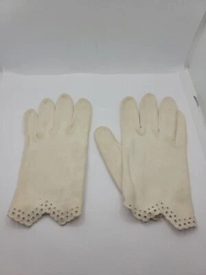 Vintage Sz 7 Womens Embroidered White Gloves Sophisticated Classic Preppy - Image 1 of 4