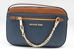 Michael Kors - Bolso Bandolera Jet Set Grande Cremallera Cadena - Bolso de Mano Cuero Azul Marino *NUEVO* - Imagen 1 de 4