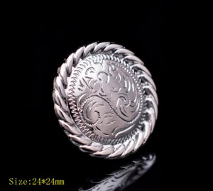 10X 1" Silver Flower Carved Rope Side Leathercraft Western Saddle Bridle Concho - Picture 1 of 8