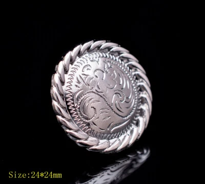 10X 1" Silver Flower Carved Rope Side Leathercraft Western Saddle Bridle Concho - Image 1 of 4