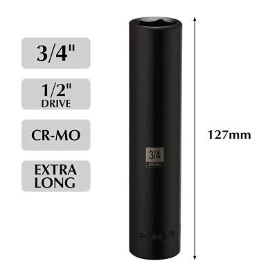 1/2 In Drive Extra Long Deep Impact Socket 3/4 In CR-MO, SAE, 6 Point Extra Deep - Image 1 of 4