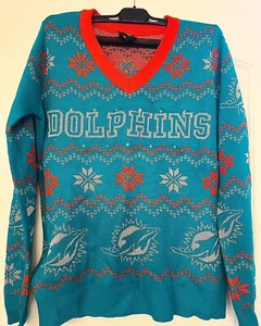 MIAMI DOLPHINS Aqua/Naranja "Suéter Feo Iluminado" FOCO Para Mujer Talla M Nuevo con Etiquetas - Imagen 1 de 6