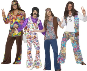 Adult Mens 60s 70s Hippie Hippy Man Groovy Woodstock Fancy Dress Costume Outfit - Picture 1 of 43