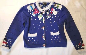 Berek Takako Sakon Medium Vintage Christmas Sweater Snowman Beaded RARE!! - Picture 1 of 16