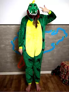 Dragon Dinosaur Animal Costume Plush One Piece Pajamas for Adults Teens medium - Picture 1 of 6