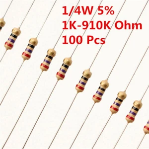 100Pcs 1/4W 0.25W Carbon Film Resistor ±5% 1K -910K Ω Ohm 1 K - 910 K - Picture 1 of 3