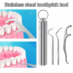 1Set Metall Zahnstocher Interdentalbürste Mundpflege Zähne Reinigung Edelstahl > - Bild 1 von 17