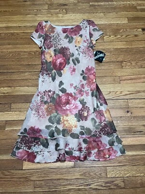 Vintage Miss Dorby Floral Ruffle Dress Womens Size 8 Taupe Pink NWT! NOS $70 - Image 1 of 4