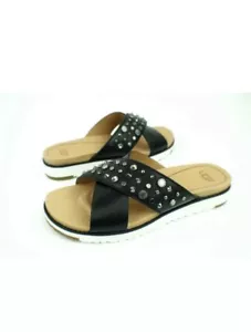 UGG KARI NIETEN BLING SWAROVSKI KRISTALL SCHWARZ LEDERSANDALEN GRÖSSE 5,5 US - Bild 1 von 7