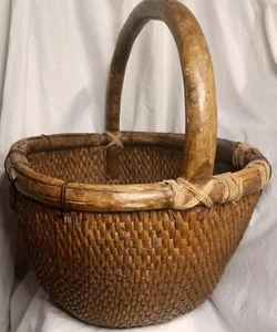 STUNNING ANTIQUE JAPANESE BASKET Edo Period Large Ikebana 15x18x16 Repairs - Picture 1 of 24