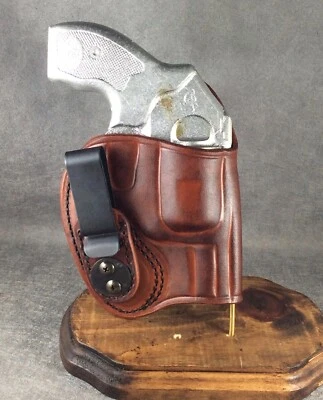 Coldre de couro personalizado dobrável oculto Kimber K6s IWB mão esquerda 2" marrom - Imagem 1 de 4