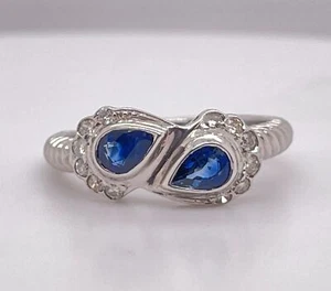 Anillo de diseño de cuerda de zafiro y diamante en forma de pera natural de oro blanco de 14 K - Imagen 1 de 9