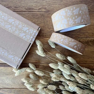 Kraft Paper Tape Patterned Woodland Printed Eco Gift Wrapping Parcel Packaging - Picture 1 of 2