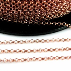 Cadena de plata esterlina enchapada en oro rosa - cadena rolo de 2 mm - cadena a granel sin terminar - Imagen 1 de 8