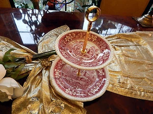 edle kleine Etagere 2-stufig von Spode Copeland pink  Tower   - Bild 1 von 2