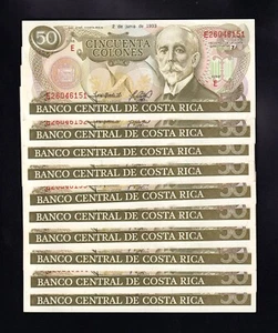 F.C. COSTA RICA , LOTE 10 UNIDADES 50 COLONES 1993 , S/C- ( AUNC ) , P.257 . - Foto 1 di 2