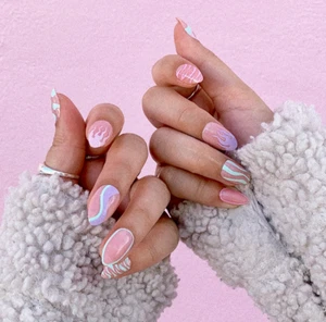 Cute Line Design Press On Nails 24pcs with Nail Glue Fake Nails - Picture 1 of 4