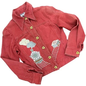 1970s Roncelli Denim Jacket Novelty Train Appliqué Vintage Top Wearable Art Sz S - Picture 1 of 18
