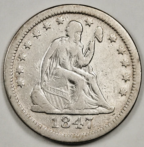 1847-o Liberty Seated Quarter.   VF.  154242 Cover