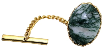 TREE AGATE 18x13 OVAL CABOCHON GEMSTONE GOLD COLOR BEZEL TIE TACK EPTT582/32925 - Image 1 of 2