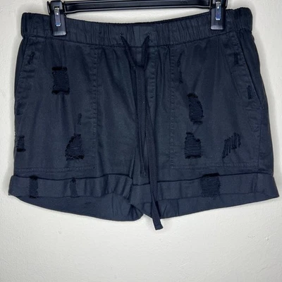 Bella Dahl Shorts Small Black Distressed Tencel Blend Pull On Cuffed Drawstring - Image 1 of 4