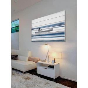 24 in. H x 36 in. W Blue Lake Canoe by Parvez Taj Printed White Wood Wall Art - Picture 1 of 7
