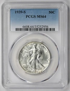 1939-S Walking Liberty Half Dollar 50C MS 64 PCGS - Picture 1 of 4