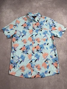 Volcom Shirt Mens Medium Blue Pink Floral Hawaiian Button Up Short Sleeve Cotton - Picture 1 of 17