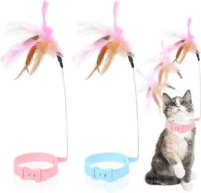 BRAND: LLOUSSAK 2Pcs Cat Collar Toy - Adjustable Feather Neck With Silicone,