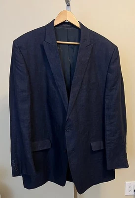 CALVIN KLEIN Mens 48L Blue 100% Linen Blazer Suit Jacket Fully Lined - Image 1 of 4
