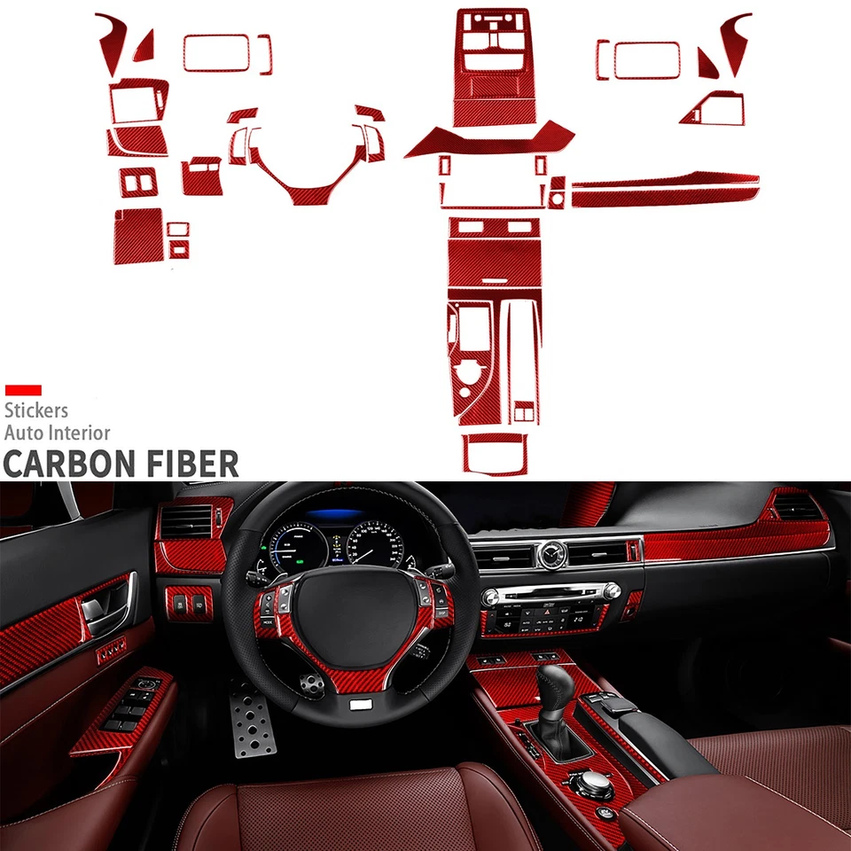 50Pcs Red Carbon Fiber Kits Full Interior Trim Set For Lexus GS GS350 2012-2020 — 第 1/4 张图片