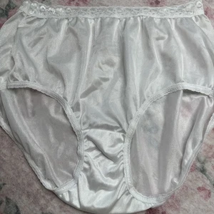 Vintage Höschen transparent Nylon Slip Granny Hanes 7 Large Satin Spitzenbesatz Satin weiß - Bild 1 von 6