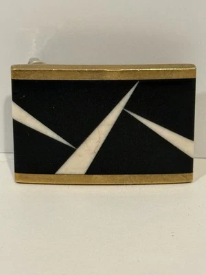 Impresionante hebilla de cinturón vintage de latón con incrustaciones de ónix y piedra blanca 1987 firmada por Otto Foto 1 de 4