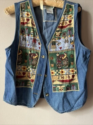 90’s Y2K Denim Teacher Mom Vest With Best Friends Patch Size Medium - Image 1 of 4