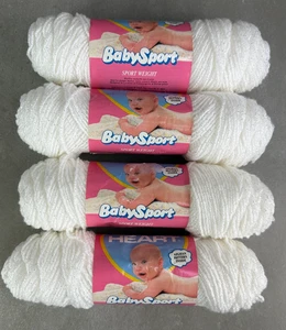 Vintage RED HEART weiches Baby Sport Garn Knäuel Lot x4 weiß 1,75 Unzen 140 Jahre USA - Bild 1 von 9