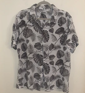 Camisa Hawaiana Sunsations Hojas de Palma Gris Blanco Tropical Bahama Barco de Verano XL - Imagen 1 de 8