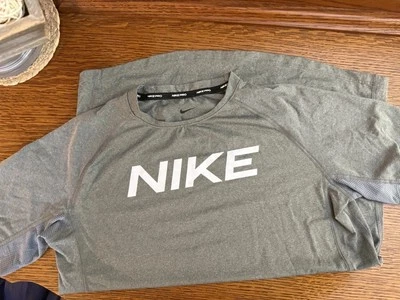 Nike Pro short Sleeve Shirt Size Youth Large Gray With White lettering  - Image 1 of 3