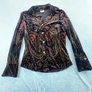 Vintage Womens Y2K Velvet Whimsigoth Button Up Shirt Sz M Western Disco Purple - Picture 1 of 10