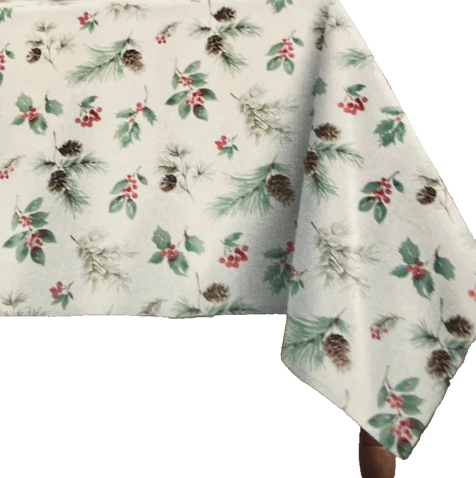 🎄Ralph Lauren LRL Christmas Tablecloth Cotton 60 x 84 Pine Cone Holly Berry NEW - Image 1 of 4