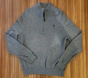 Polo Ralph Lauren grigio pullover uomo grande quarto 1/4 zip maglione verde pony - Foto 1 di 14