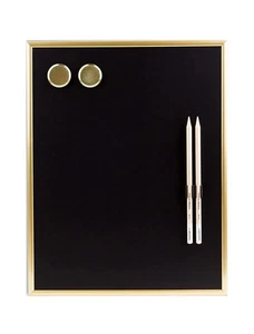 New Magnetic Black  Chalkboard 14x14 Gold Trim Frame With 2 Chalks & Magnets - Picture 1 of 2