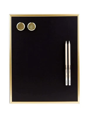 New Magnetic Black  Chalkboard 14x14 Gold Trim Frame With 2 Chalks & Magnets - Image 1 of 2