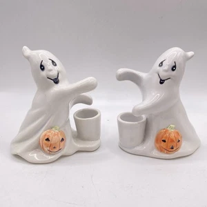 FITZ & FLOYD OMNIBUS Geister mit Kürbis KERZENHALTER Vintage Set If 2! - Bild 1 von 6