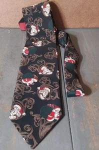 Corbata negra Jordache vintage para hombre Papá Noel vacaciones de Navidad 56"" - Imagen 1 de 4