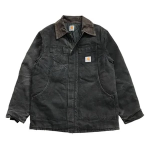 VINTAGE CARHARTT C03 QUILT LINED JACKET LARGE L MENS BLACK CANVAS DUCK CHORE 90s - Picture 1 of 3