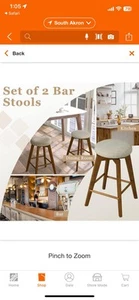 26" Swivel Bar Stool Set of 2 Upholstered Counter Height Rubber Wood Frame Beige - Picture 1 of 16