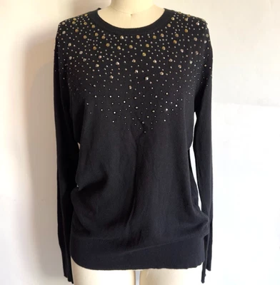 Suéter Merona Negro Manga Larga Cuello Redondo-Dorado/Plateado Estrás Adornado-Mediano Foto 1 de 4