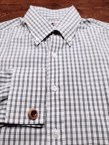 TURNBULL & ASSER Button Front 100% Cotton 16 33 White, Black & Gray FRENCH CUFFS - Picture 1 of 5