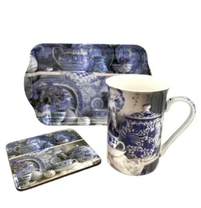 Creative Tops Becher Fine China blau-weiß England Design mit Untersetzer & Tablett - Bild 1 von 9