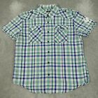 G-Star Raw Mens Shirt 2XL XXL Blue Check Short Sleeve Button Up Anderson Keith